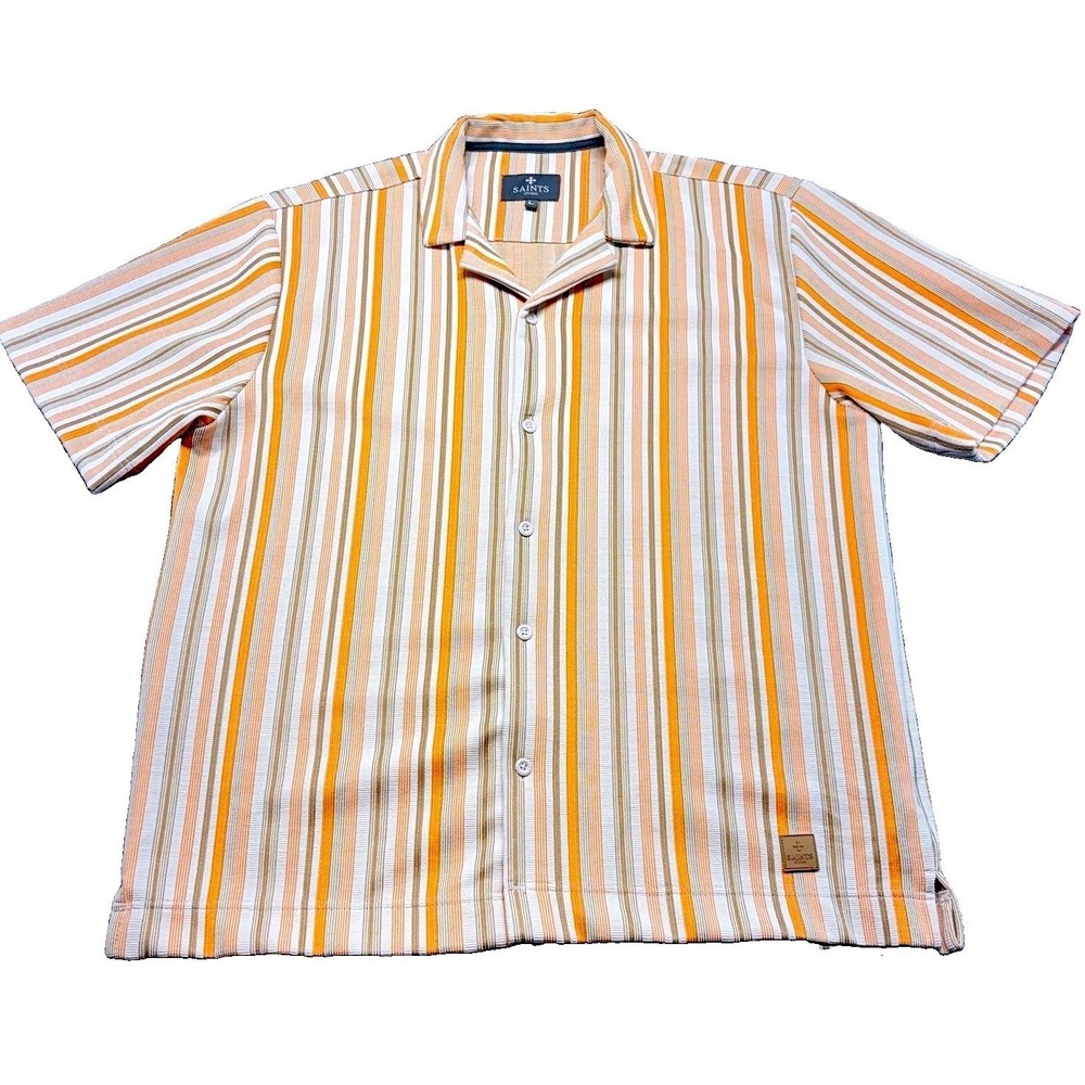 Saints Studio Men's Heavy Knit Camp Collar Shirt Size L Striped Short Sleeve